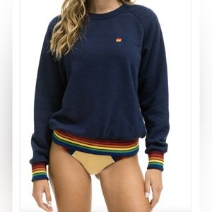 Aviator Nation Rainbow Rib Crew Sweatshirt Blue UNISEX